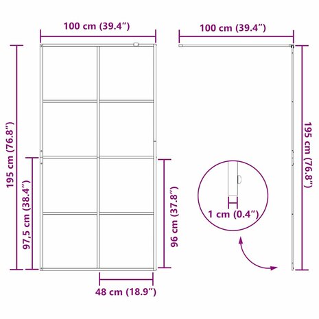 Inloopdouchewand 100x195 cm ESG-glas transparant en zwart 8