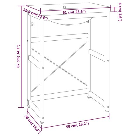 Wastafelframe met inbouwwastafel ijzer zwart 7