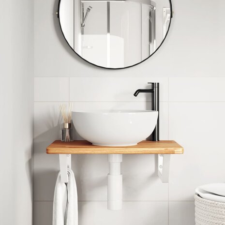 Badkamer wandschap staal en massief eikenhout 3