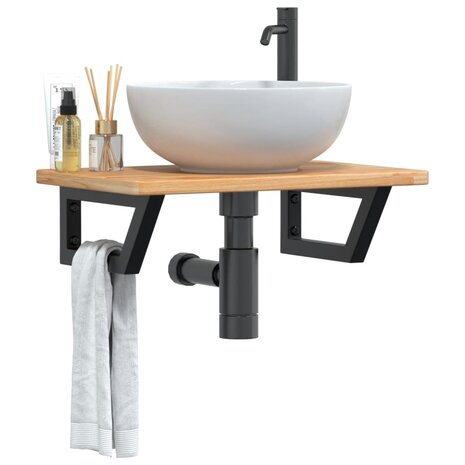 Badkamer wandschap staal en massief eikenhout 1