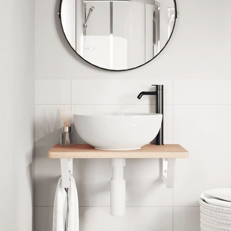 Badkamer wandschap staal en massief beukenhout 3