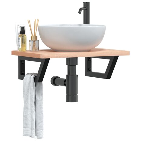 Badkamer wandschap staal en massief beukenhout 1