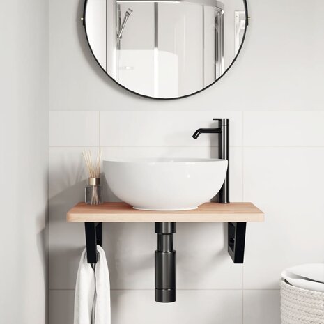 Badkamer wandschap staal en massief beukenhout 3