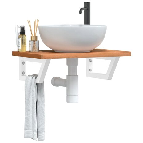 Badkamer wandschap staal en massief beukenhout 1