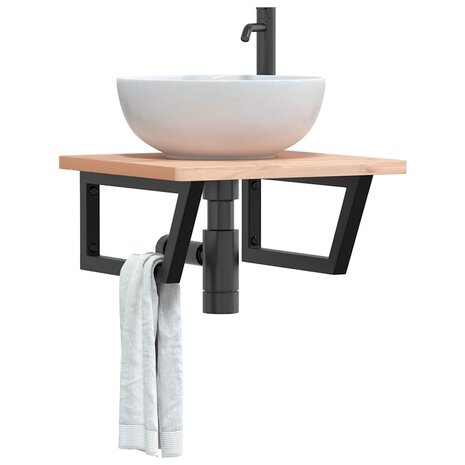 Badkamer wandschap staal en massief beukenhout 1