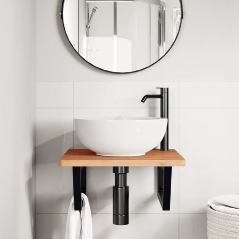 Badkamer wandschap staal en massief beukenhout 3