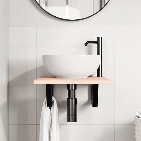 Badkamer wandschap staal en massief eikenhout 3