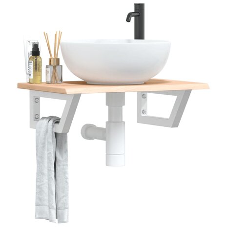 Badkamer wandschap staal en massief eikenhout  1