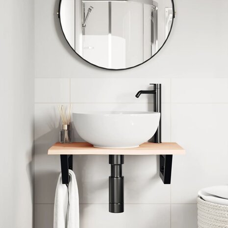 Badkamer wandschap staal en massief eikenhout 3