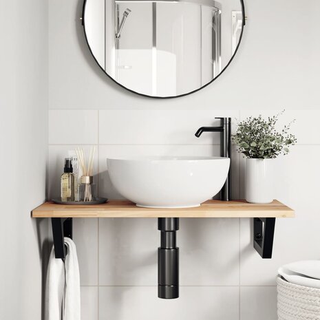 Badkamer wandschap staal en massief acaciahout 3
