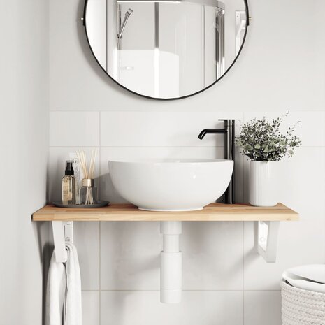 Badkamer wandschap staal en massief acaciahout 3