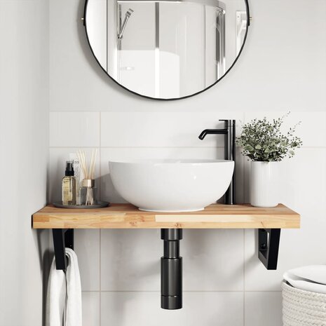 Badkamer wandschap staal en massief acaciahout 3
