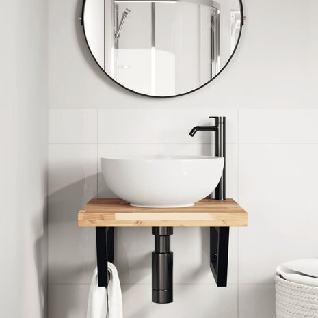 Badkamer wandschap staal en massief acaciahout 3