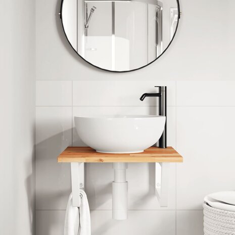 Badkamer wandschap staal en massief acaciahout 3