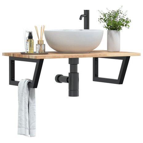 Badkamer wandschap staal en massief acaciahout 1