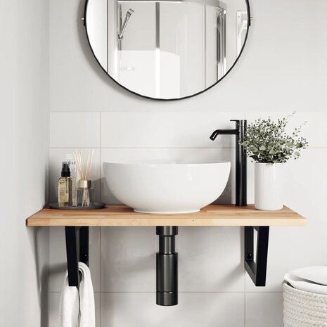 Badkamer wandschap staal en massief acaciahout 3
