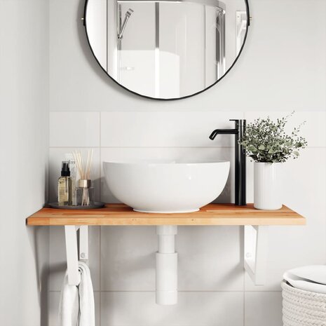Badkamer wandschap staal en massief acaciahout 3