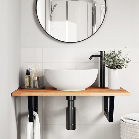 Badkamer wandschap staal en massief acaciahout 3