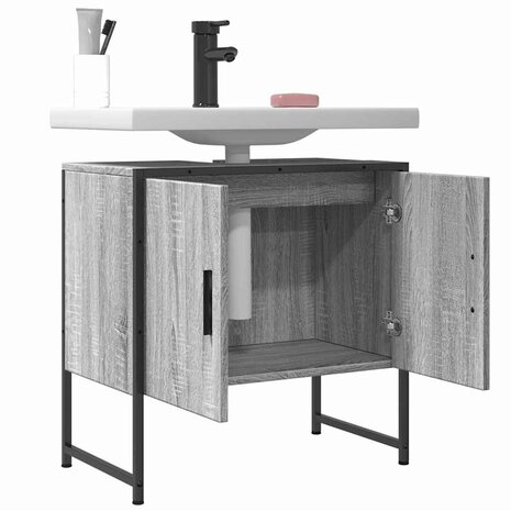 Wastafelkast 60x33x60 cm bewerkt hout grijs sonoma eikenkleurig 9