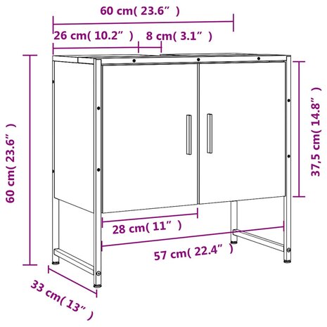Wastafelkast 60x33x60 cm bewerkt hout grijs sonoma eikenkleurig 12