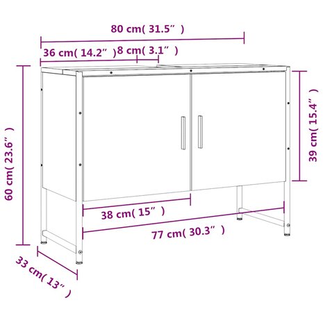 Wastafelkast 80x33x60 cm bewerkt hout grijs sonoma eikenkleurig 12