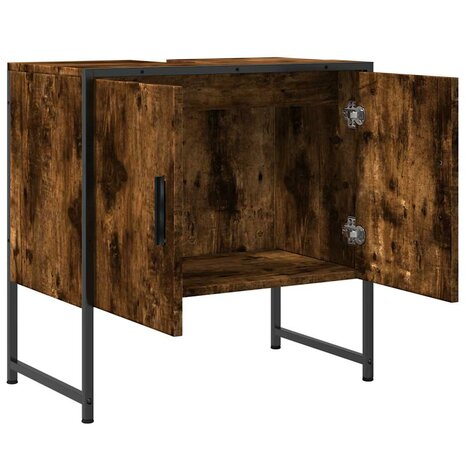 Badkamerkast 60x33x60 cm bewerkt hout gerookt eikenkleurig 5