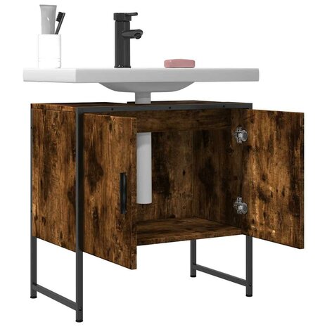 Badkamerkast 60x33x60 cm bewerkt hout gerookt eikenkleurig 9
