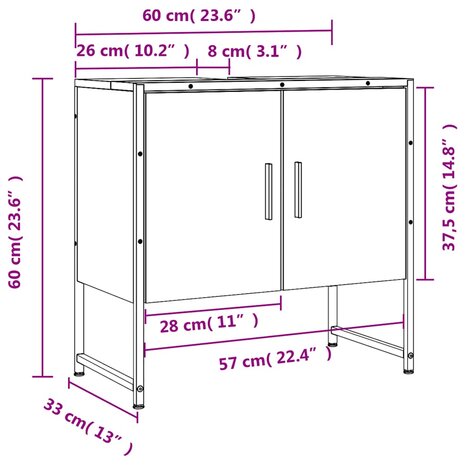 Badkamerkast 60x33x60 cm bewerkt hout gerookt eikenkleurig 12