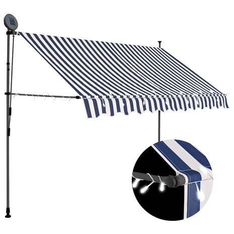 Luifel handmatig uitschuifbaar met LED 300 cm blauw en wit 1