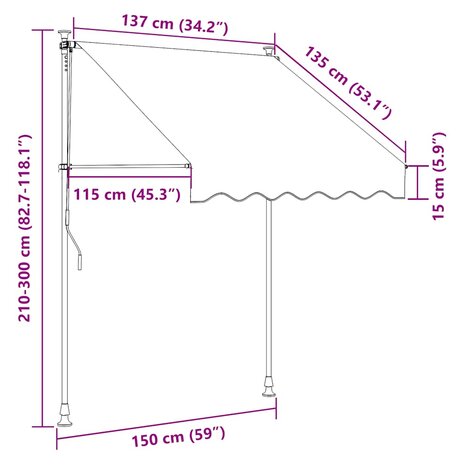 Luifel handmatig uitschuifbaar met LED 150 cm antracietkleurig 8