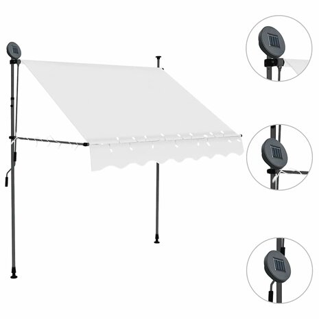Luifel handmatig uitschuifbaar met LED 100 cm cr&egrave;mekleurig 3