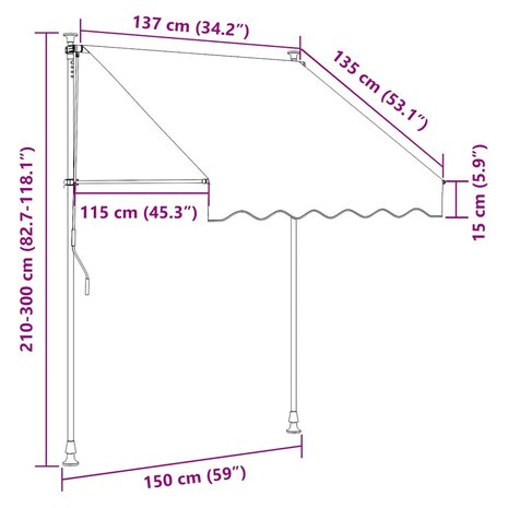 Luifel handmatig uitschuifbaar met LED 150 cm cr&egrave;mekleurig 8