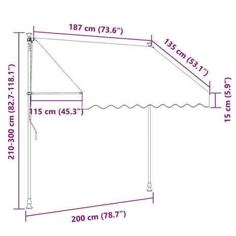 Luifel handmatig uitschuifbaar met LED 200 cm cr&egrave;mekleurig 8