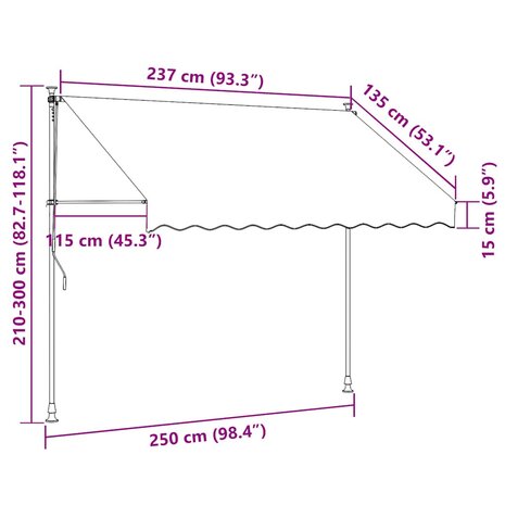 Luifel handmatig uitschuifbaar met LED 250 cm cr&egrave;mekleurig 8