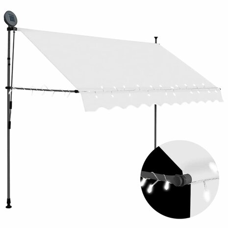 Luifel handmatig uitschuifbaar met LED 300 cm cr&egrave;mekleurig 1