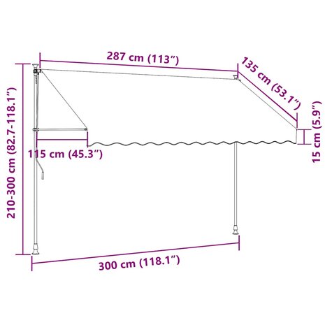 Luifel handmatig uitschuifbaar met LED 300 cm cr&egrave;mekleurig 8