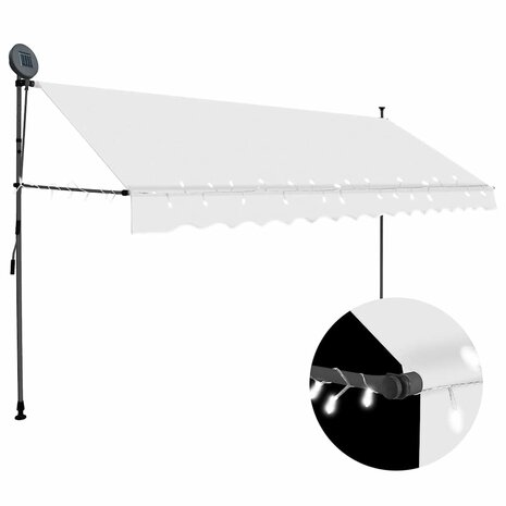 Luifel handmatig uitschuifbaar met LED 350 cm cr&egrave;mekleurig 1
