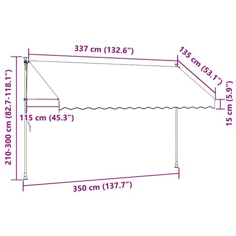 Luifel handmatig uitschuifbaar met LED 350 cm cr&egrave;mekleurig 8