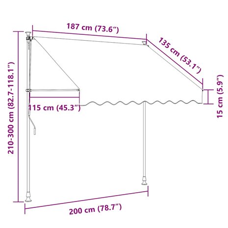 Luifel uittrekbaar 200x115 cm stof en staal cr&egrave;mekleurig 11