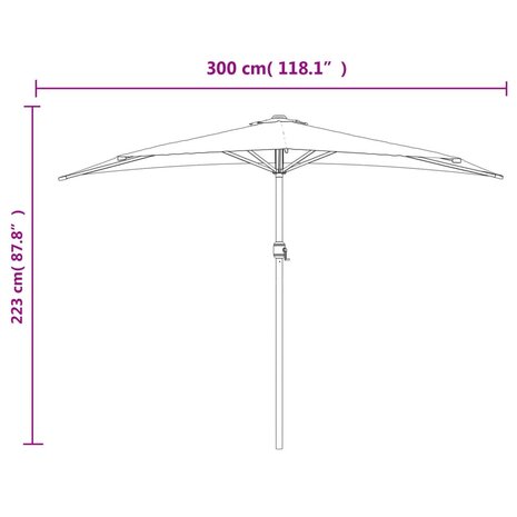 Balkonparasol half aluminium paal 300x155x223 cm bordeauxrood 9