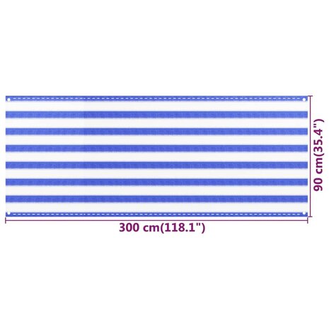 Balkonscherm 90x300 cm HDPE blauw en wit 5