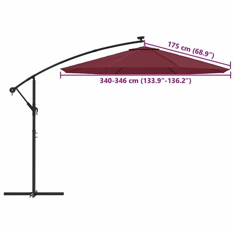 Vervangingsdoek voor zweefparasol 350 cm bordeauxrood 8