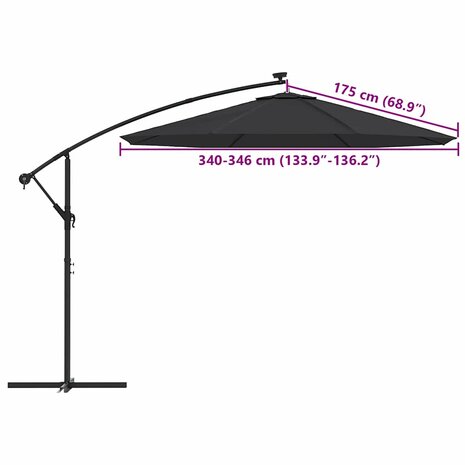 Vervangingsdoek voor zweefparasol 350 cm zwart 8