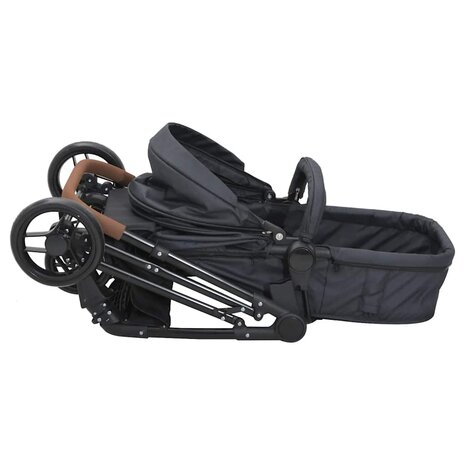 Kinderwagen 2-in-1 staal antracietkleurig en zwart 6