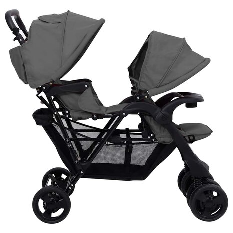Tweeling kinderwagen tandem staal donkergrijs 5