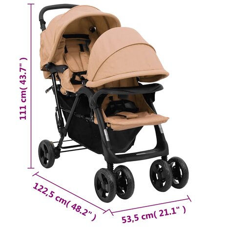 Tweeling kinderwagen tandem staal taupe 12