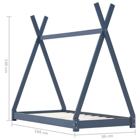 Kinderbedframe massief grenenhout grijs 80x160 cm 7