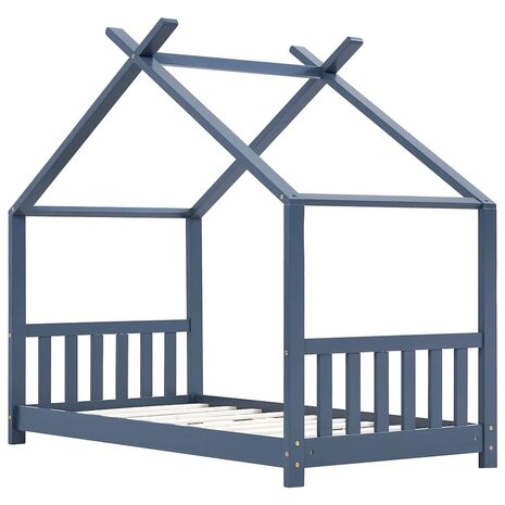 Kinderbedframe massief grenenhout grijs 80x160 cm 3