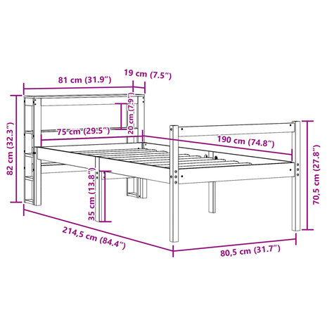 Seniorenbed met hoofdbord massief grenenhout 75x190 cm 12