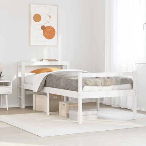 Seniorenbed met hoofdbord massief grenenhout wit 75x190 cm 1